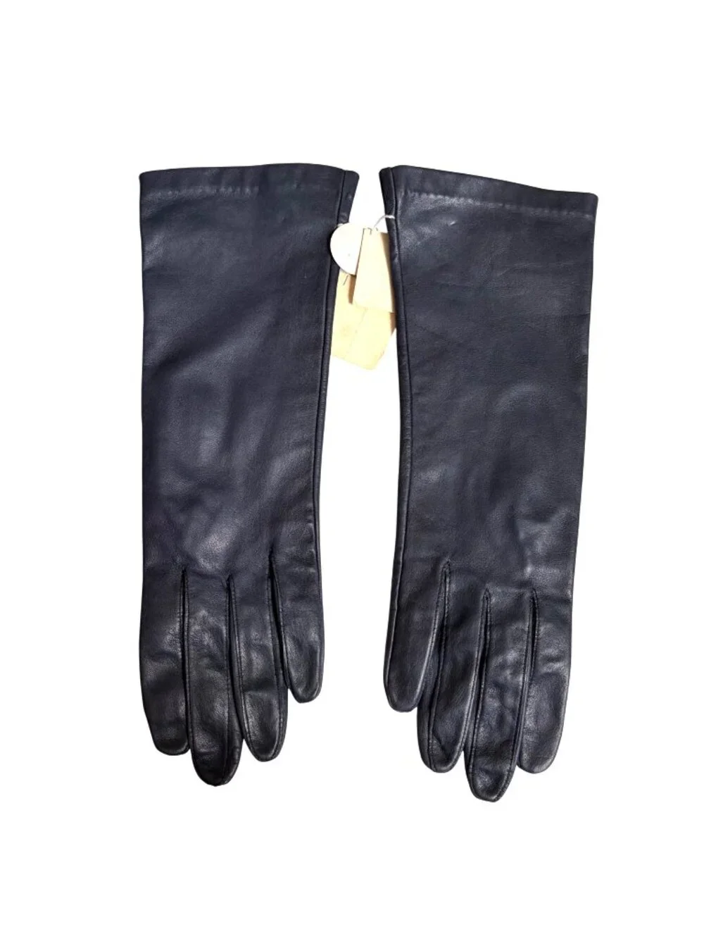 Vintage Navy Blue Leather Gloves Size 7 Machine Washable Womens Winter Wear